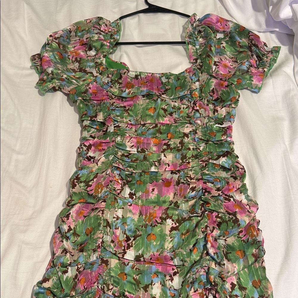 Colorful Floral Ruched Dress - Picture 2 of 3
